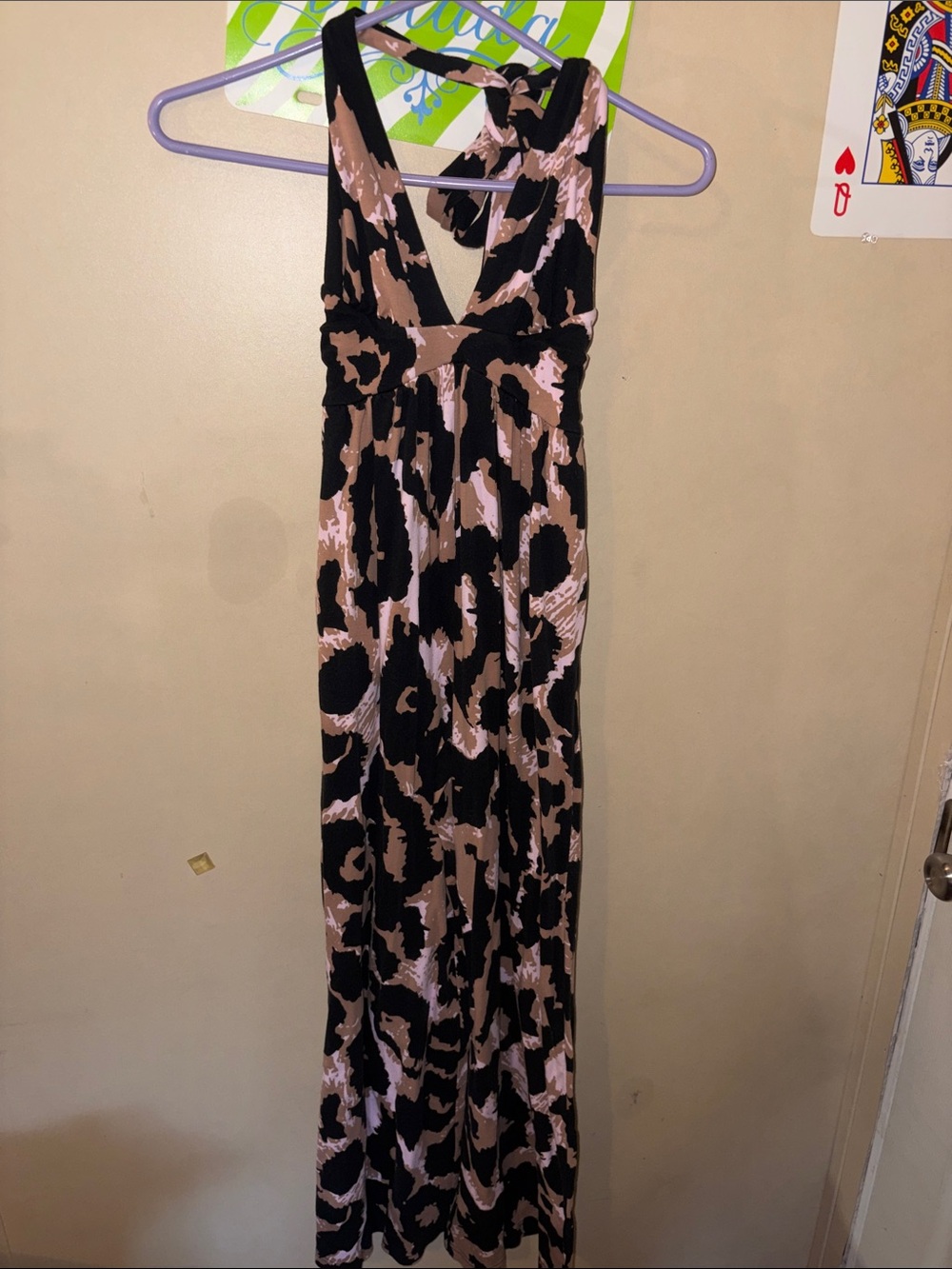 Diane Von Furstenberg Black, Brown, and Pink Printed Halter Jumpsuit